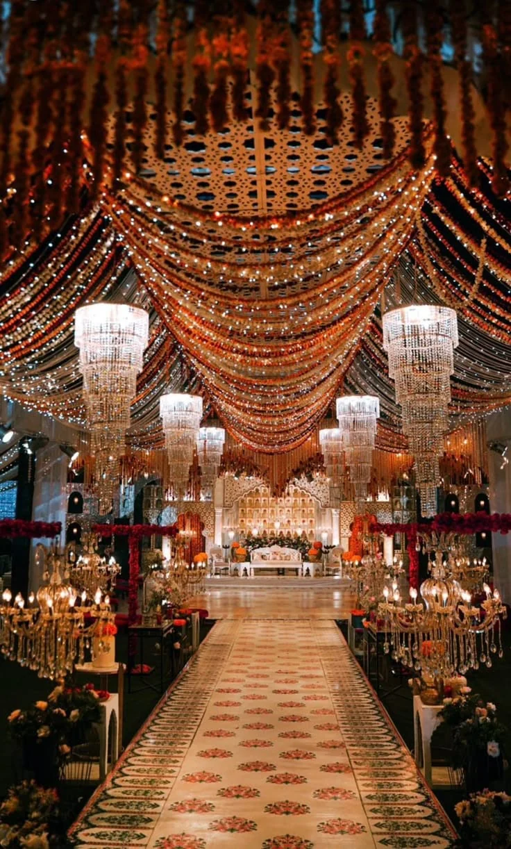 Crystal chandelier event setting