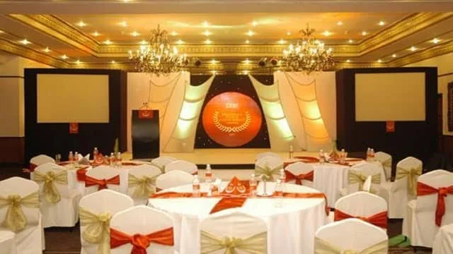 Corporate dinner and stage setup