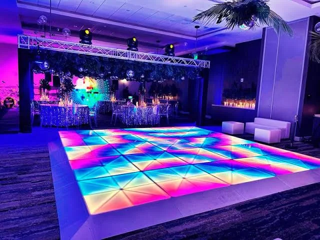 Illuminated dance floor at a party
